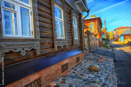 windows in an old wooden house, russian north architecture design © kichigin19