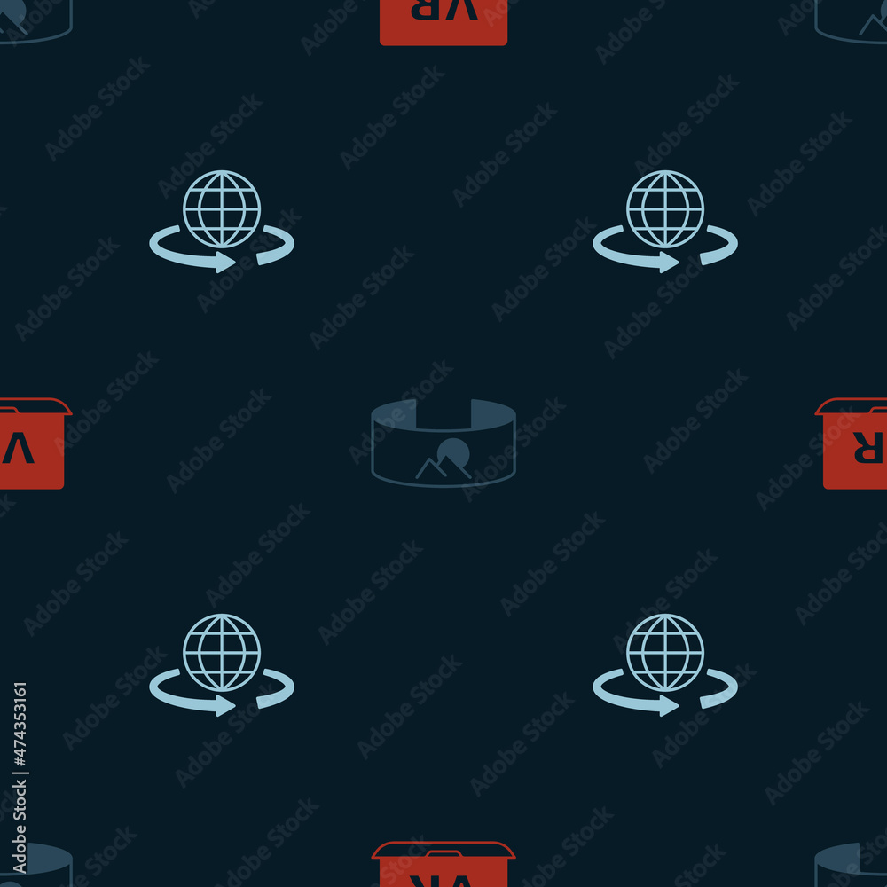 Set Virtual reality, 360 degree view and 3d modeling on seamless pattern. Vector Set Virtual reality, 360 degree view and 3d modeling on seamless pattern. Vector
