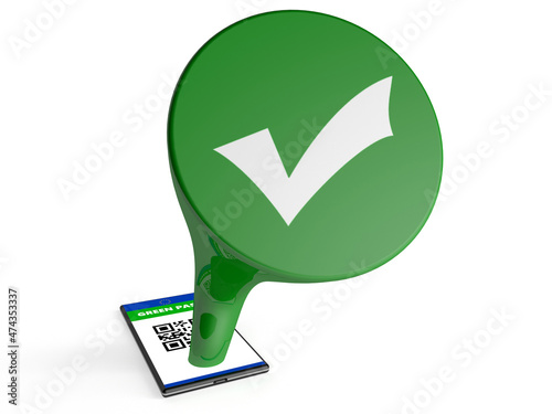 Mobile phone with valid green pass and green check mark