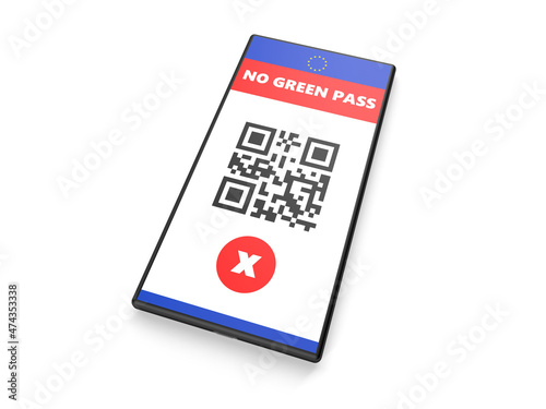 Mobile phone with invalid green pass with red circle and white x
