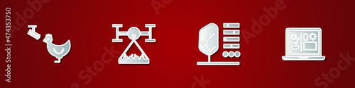 Set Chicken farm and camera, Smart with drone, Plant status and farming technology icon. Vector