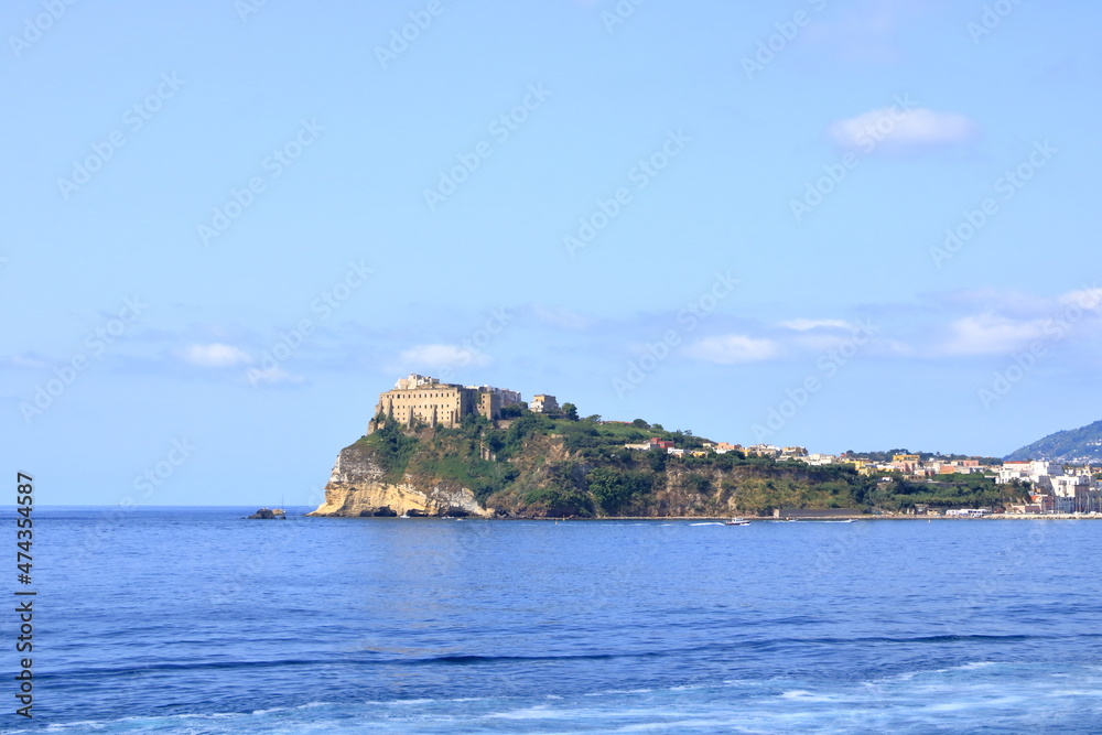 Panoramic view of Procida island from the sea Panoramic view of Procida island from the sea