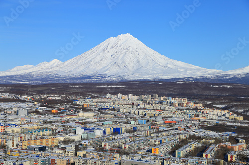 Koryaksky volcano and Petropavlovsk Kamchatsky city, Kamchatka Peninsula photo