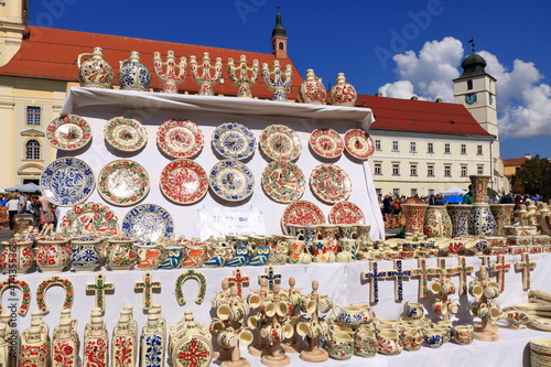 September 5 2021 - Sibiu, Hermannstadt, Romania: Targ Ceramica. Famous yearly organized ceramic market