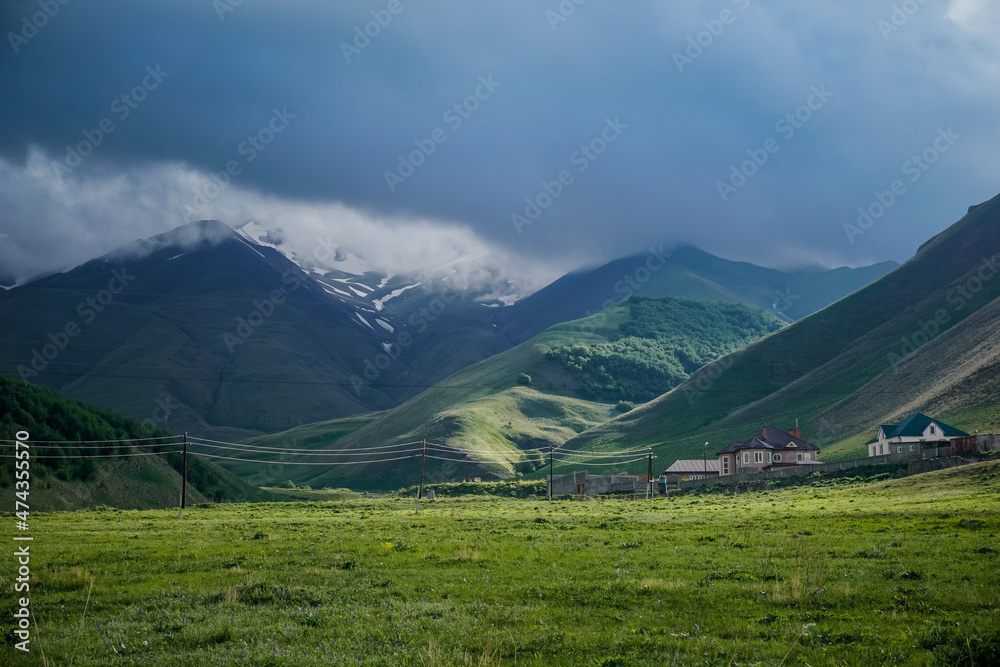 Picturesque green mountains in the Agul district of Dagestan