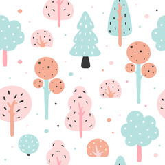 Fotobehang Uit de natuur patronen Kleurrijke doodle boompjes patroon  © Mila Dobraya