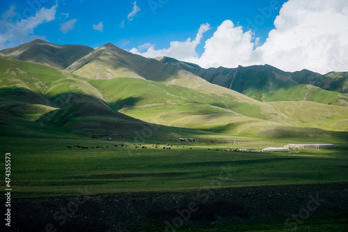 Picturesque green mountains in the Agul district of Dagestan