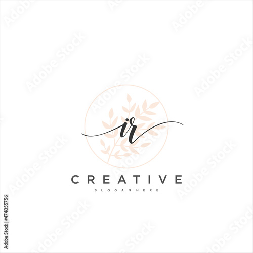 IR Initial handwriting minimalist geometric logo template vector art, Logo for business beauty, fashion, and other