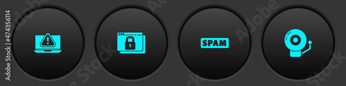 Set Laptop with exclamation mark, Secure your site HTTPS, SSL, Spam and Ringing alarm bell icon. Vector
