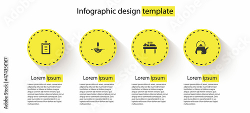 Set Clipboard with checklist, Acupuncture therapy, and Teapot. Business infographic template. Vector