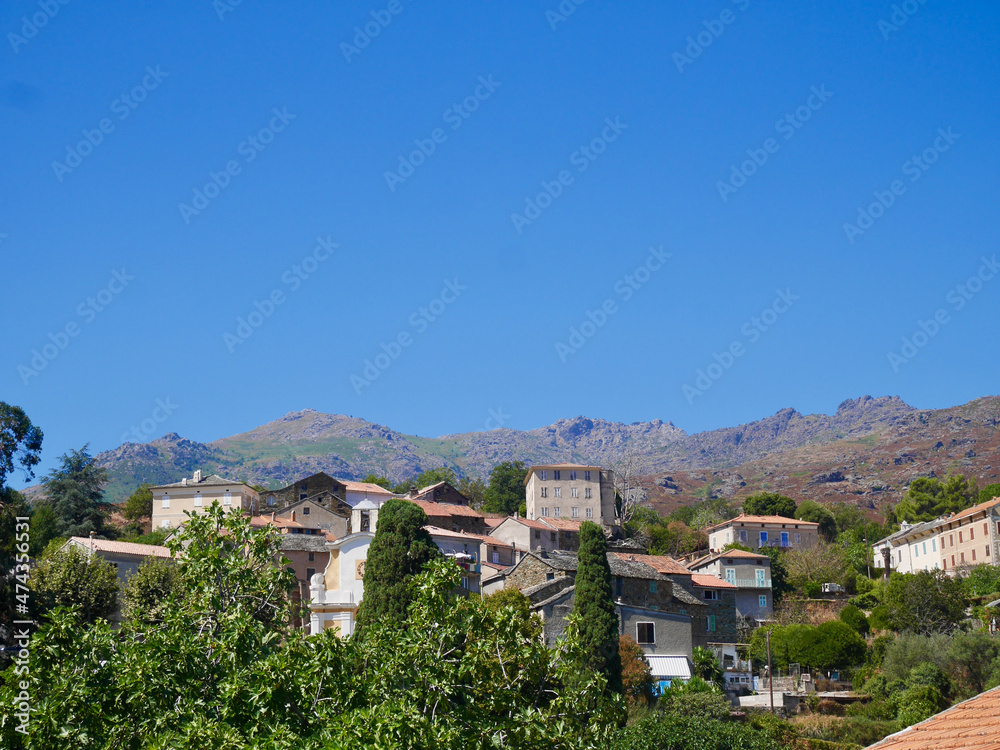 View of Sorio, a typical Corsican mountain village in Nebbio valley, Corsica, France.