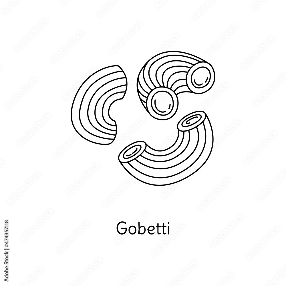 Gobetti pasta illustration. Vector doodle sketch. Traditional Italian food. Hand-drawn image for engraving or coloring book. Isolated black line icon. Editable stroke Gobetti pasta illustration. Vector doodle sketch. Traditional Italian food. Hand-drawn image for engraving or coloring book. Isolated black line icon. Editable stroke