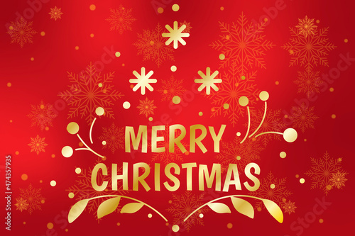 Merry christmas banner on red background with bokeh lights and snowflakes effect  christmas illustration