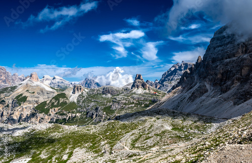 Alpine Landscape With Mountain Peaks And View To Rifugio Antonio Locatelli - Dreizinnenhuette -  On Mountain Tre Cime Di Lavaredo In South Tirol In Italy photo