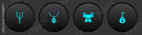 Set Neptune Trident, Necklace amulet, Body armor and Lute icon. Vector