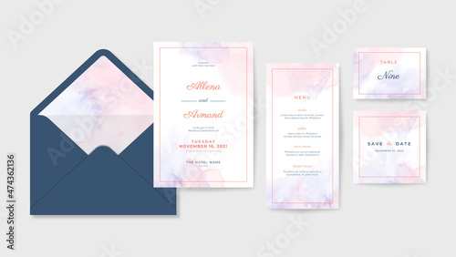 Wedding invitation collection with beautiful watercolor texture