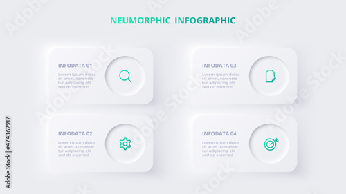 Neumorphic flowchart infographic. Creative concept for infographic with 4 steps, options, parts or processes. photo