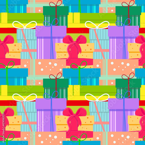 Seamless Christmas background with bright holiday gifts