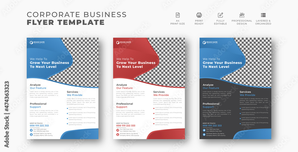 Obraz premium modernistic corporate poster flyer pamphlet leaflet brochure book cover design layout in A4 template, vector creative organic and geometric flye on white and dark background.