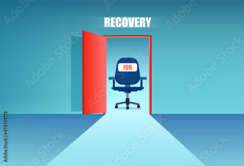 Vector of an open door to an office with a chair, vacant job position.