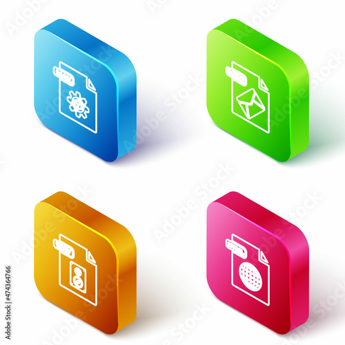 Set Isometric line MAX file document, MSG, WAV and HTML icon. Vector