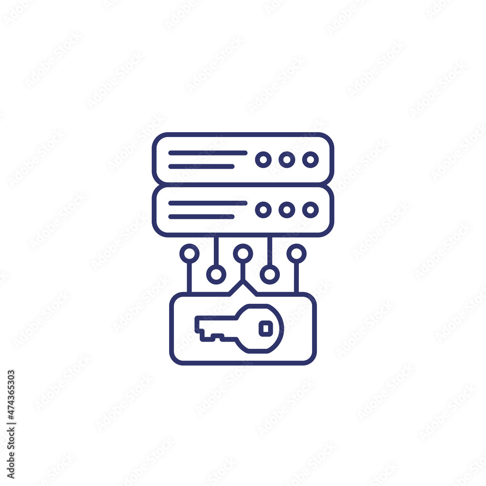 server and a key, access control line icon server and a key, access control line icon