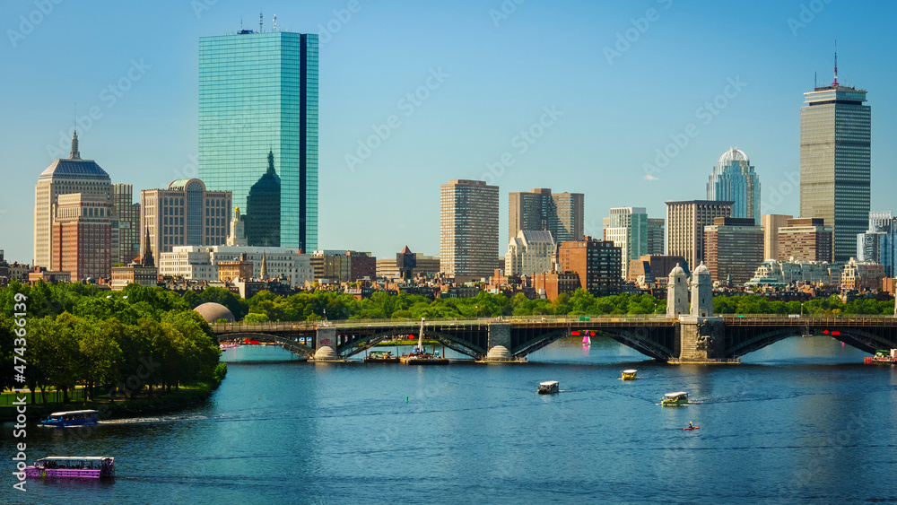 The iconic skyline of Boston in Massachusetts, USA.