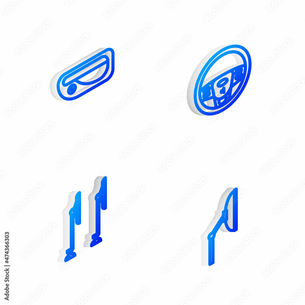 Set Isometric line Steering wheel, Car door handle, Windscreen wiper and icon. Vector Set Isometric line Steering wheel, Car door handle, Windscreen wiper and icon. Vector