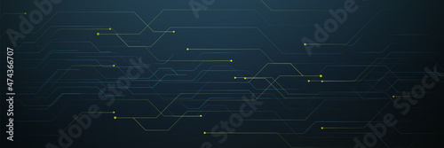 Abstract blue, and yellow circuit lines Futuristic technology digital hi tech background. Banner, posters, cards, headers, website