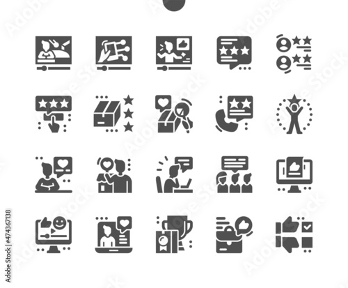 Reviews. Feedback and rating. Best product. Reviews company. Evaluation. Vector Solid Icons. Simple Pictogram