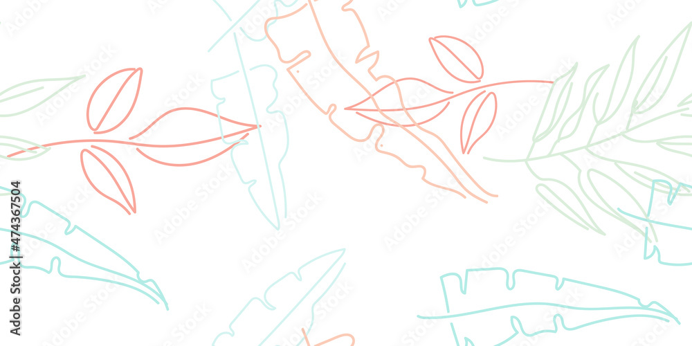 Tropical Leaf Modern Print Pastel One Line Drawing Tropical Leaf Modern Print Pastel One Line Drawing