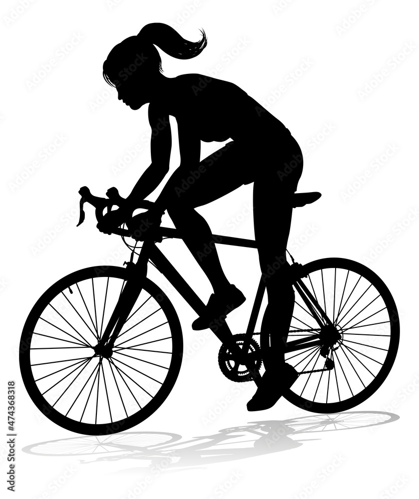 Naklejka premium Woman Bike Cyclist Riding Bicycle Silhouette