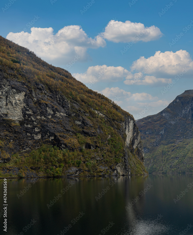 A view of the majestic Geirangerfjord in the municipality of Stranda in the More og Romsdal region of Norway