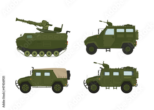 Personal carrier vehicle transport in military war set collection. Vector illustration for your design