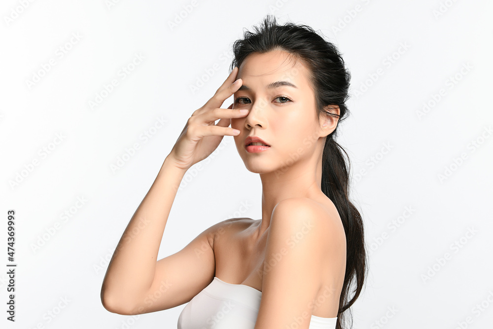Beautiful young asian woman with clean fresh skin on white background, Face care, Facial treatment, Cosmetology, beauty and spa, Asian women portrait. Beautiful young asian woman with clean fresh skin on white background, Face care, Facial treatment, Cosmetology, beauty and spa, Asian women portrait.