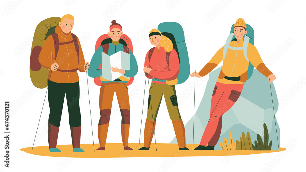 Fototapeta premium Equipped Hikers Group Composition