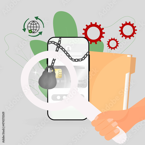 Online security technology. The concept of protection and confidentiality of personal data of mobile banking. Vector illustration in a flat style