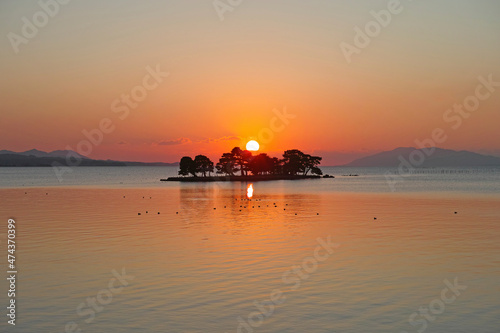 松江市から見た宍道湖の夕景