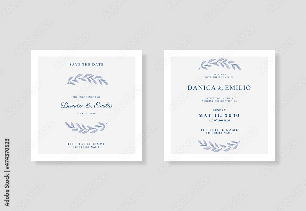 Minimalist, beautiful and elegant wedding card square template Minimalist, beautiful and elegant wedding card square template