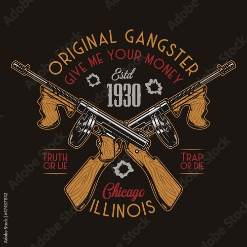 Mafia and criminality colorful vintage label