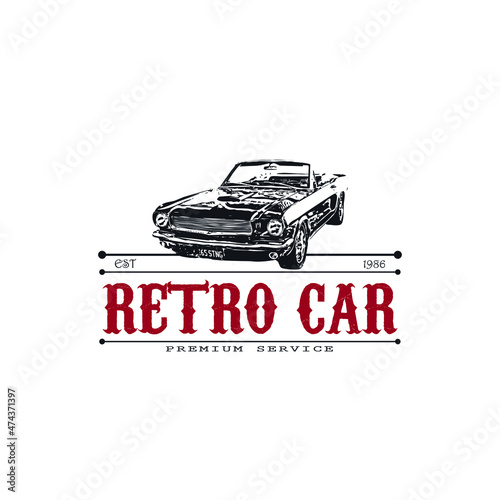 logo classic car shilhouette vector illustration, old car logo good for bussines photo