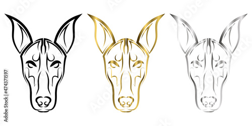 line art of Doberman Pinscher dog head. Good use for symbol, mascot, icon, avatar, tattoo, T Shirt design, logo or any design you want.