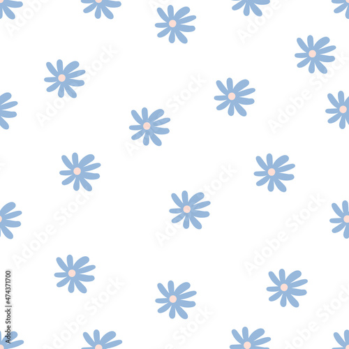 Cute hand drawn little flowers  seamless pattern. chamomile background. Floral pattern. Pretty flowers on white background. Printing with small pink flowers. elegant template for fashionable printers