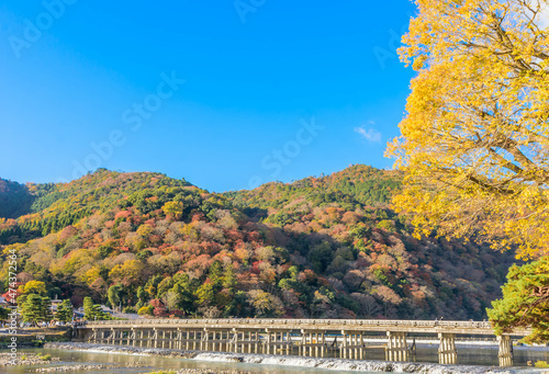 京都 嵐山の紅葉風景