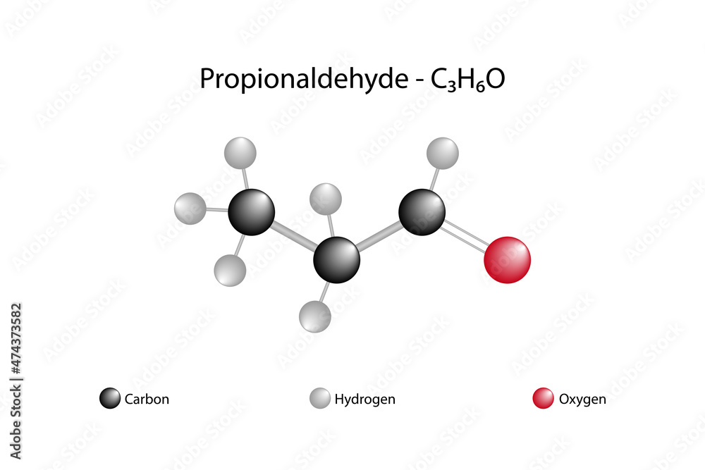 Vetor de Molecular formula of propionaldehyde. Propionaldehyde or ...