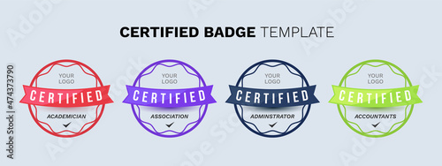 Certified badge logo design for company training badge certificates to determine based on criteria. Set bundle certify colorful vector illustration.