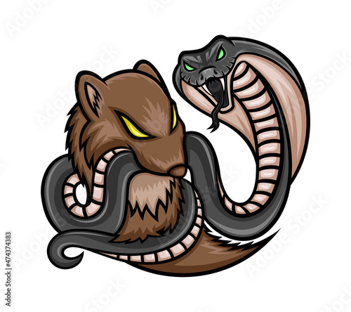 Mongoose and cobra icon on a white background. photo
