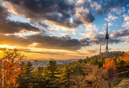 sunset in the mountains Seoul, South Korea.
