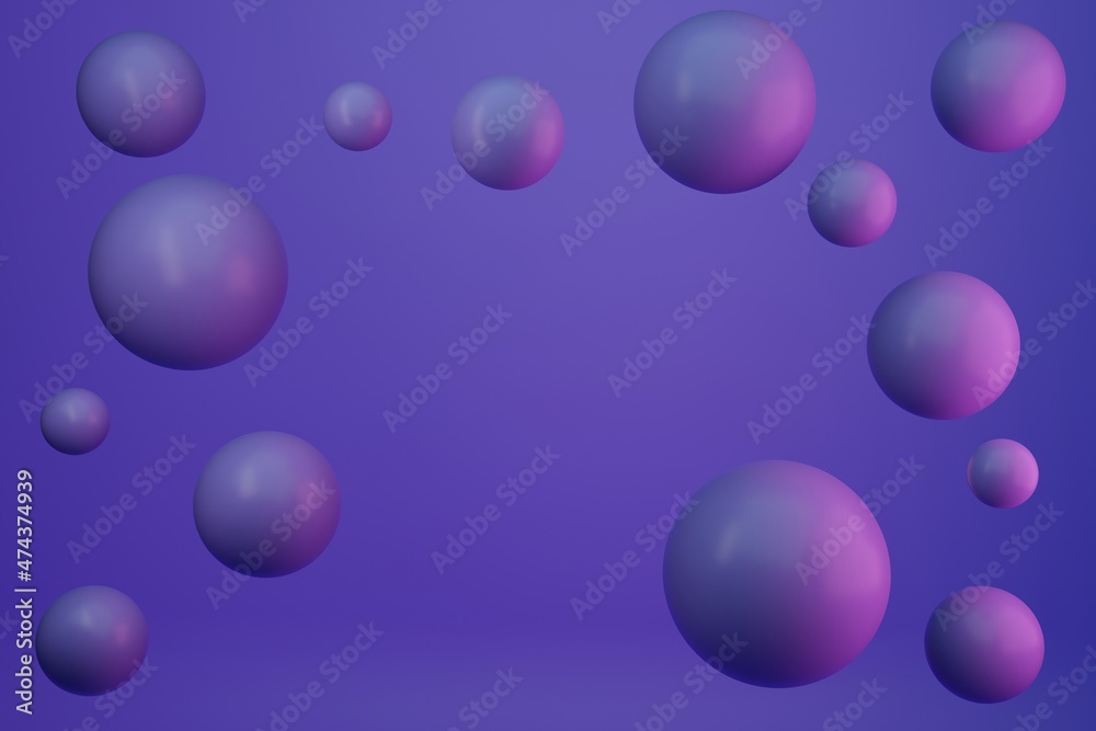 Abstract beauty background in trending 2022 Very Peri color with geometric shapes, spheres and place for text. 3d render