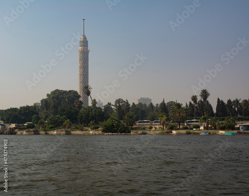 Cairo TV Tower Burg al-Qahira view from the Nile River